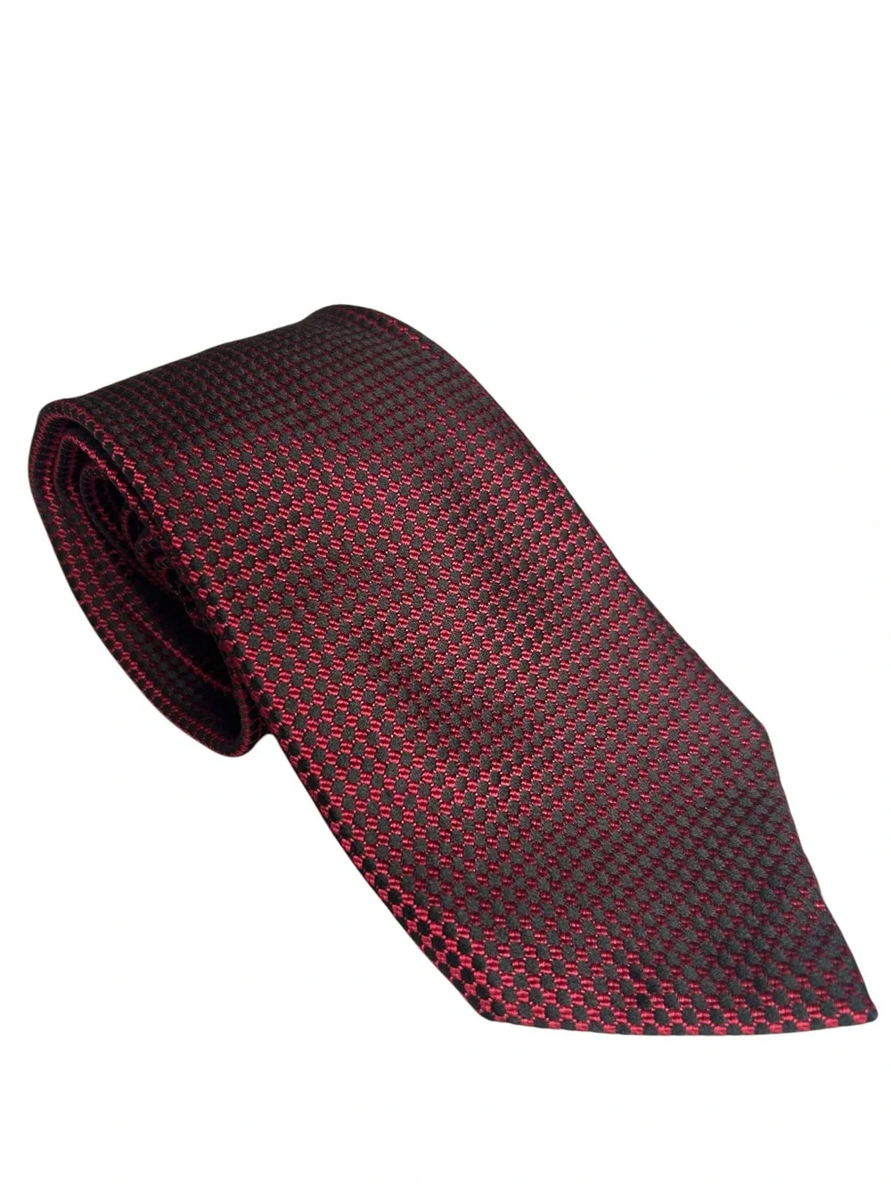Geoffrey Beene 100% Silk Stain Resistant Red Black Tie Mens Preppy Formal Suit